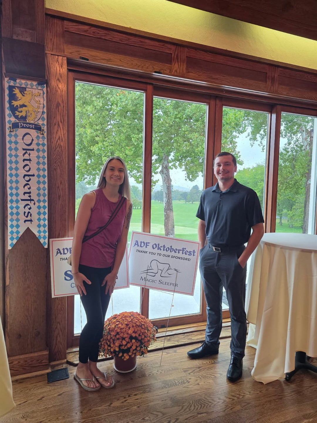 Magic Sleeper sponsor sign at the Andy Derr Foundation Oktoberfest fundraiser at the Steel Club