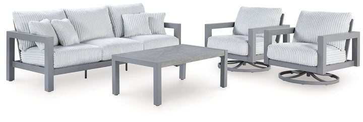 Hurley Park - 4 Pc. - Outdoor Sofa, 2 Lounge Chairs And Coffee Table - Gray