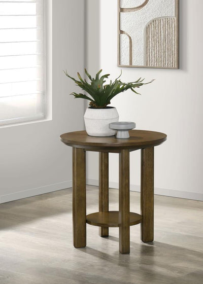 Ottowa - Round Wood Table With Shelf