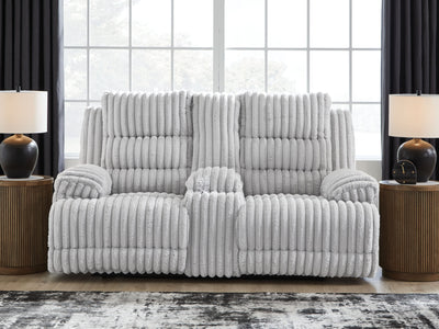 Rhines Falls - Alloy - Double Reclining Power Loveseat With Console