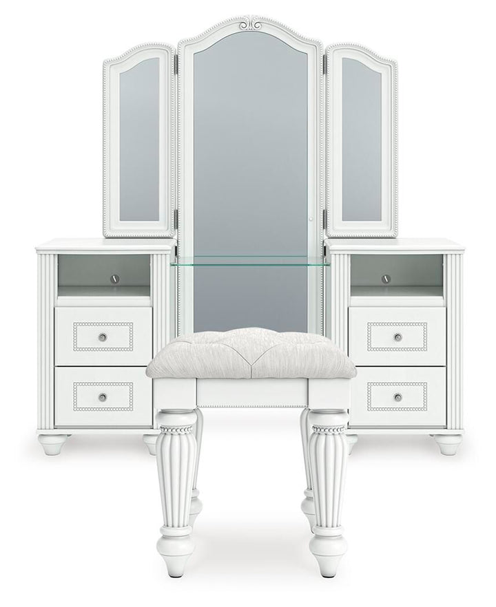 Kozlani - 3 Pc. - Vanity, Mirror And Stool - White