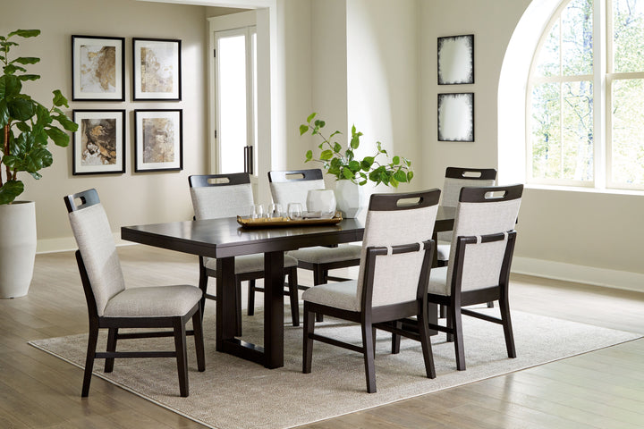 Neymorton - 7 Pc. - Rectangular Extension Table, 6 Side Chairs - Dark Grayish Brown
