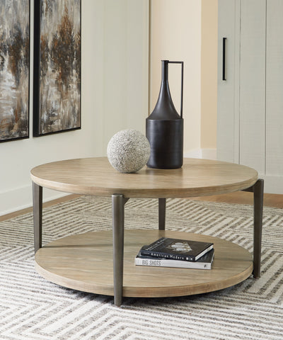 Dyonton - Round Cocktail Table - Light Grayish Brown