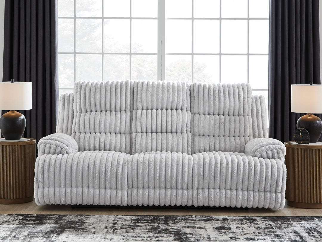 Rhines Falls - Reclining Power Sofa With Drop Down Table - Alloy