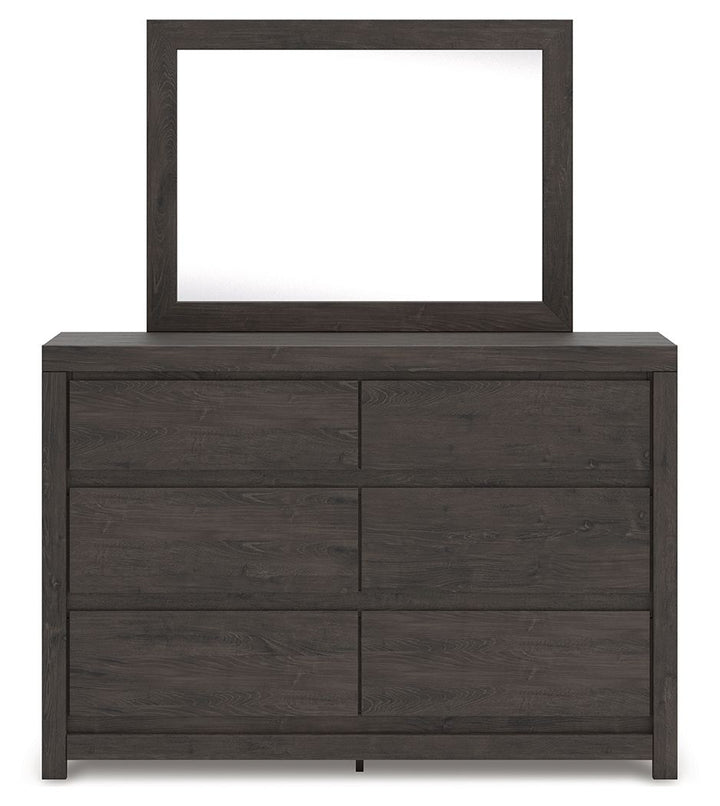 Fraluna - 3 Pc. - Queen Panel Storage Bed, Dresser And Mirror - Charcoal