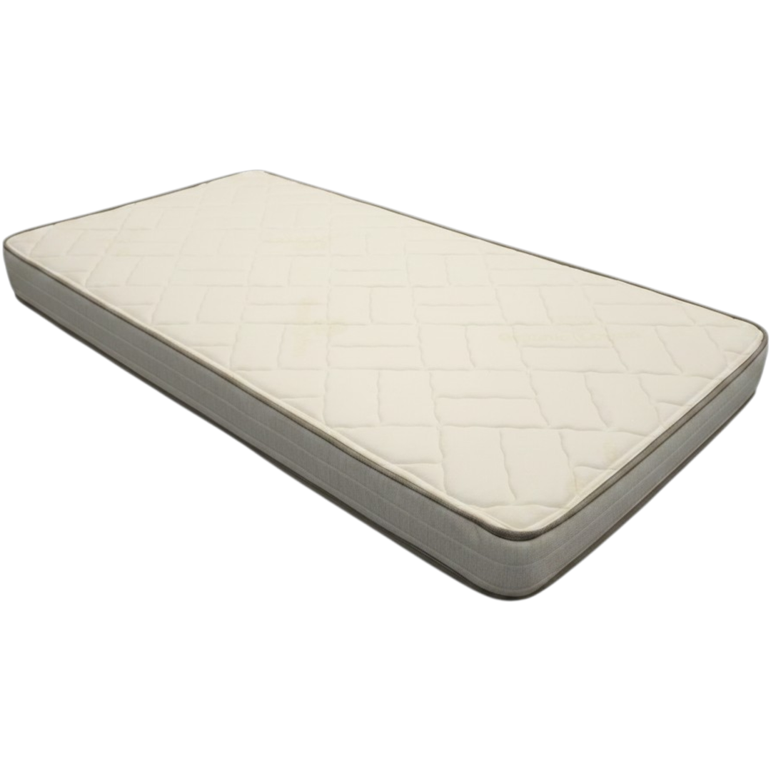 5 inch custom size all foam RV bunk mattress shown at an angle with cream quilted top, made to order in any size at Magic Sleeper in Pottstown PA