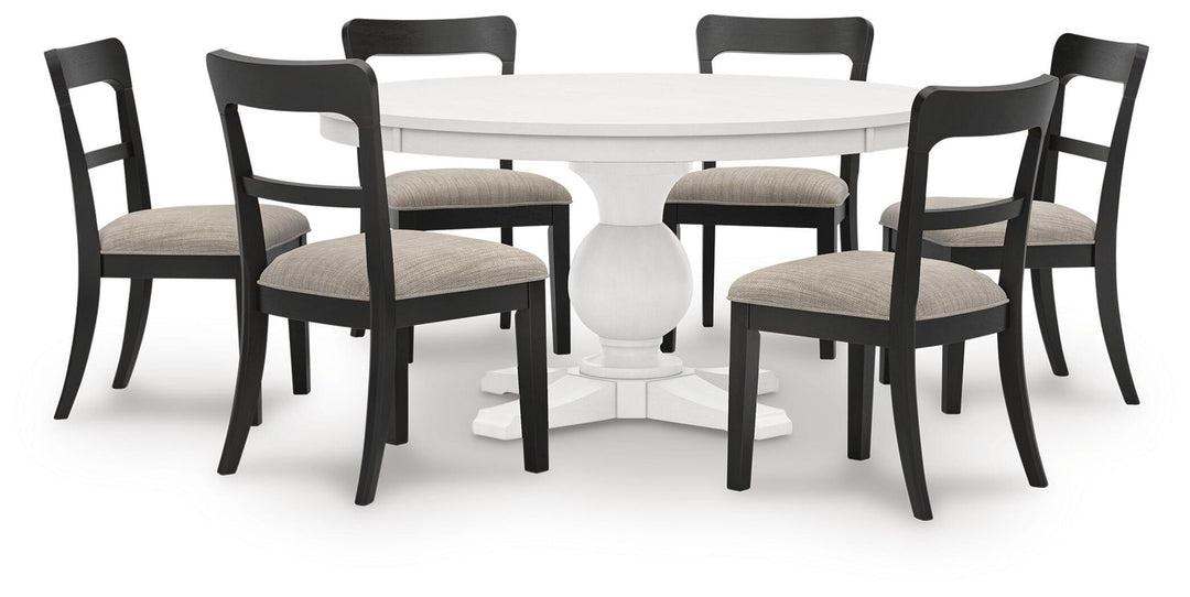 Greddinton - Round Dining Table Set - Black Chairs
