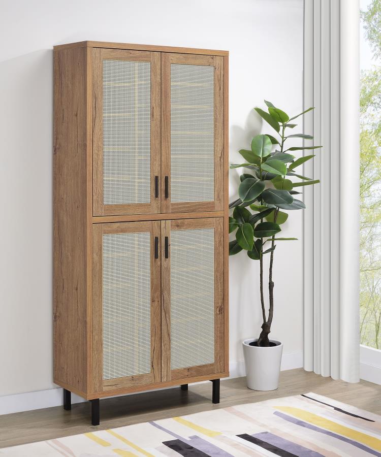 Teller - 80" 4-Door Tall Shoe Storage Cabinet - Natural Oak