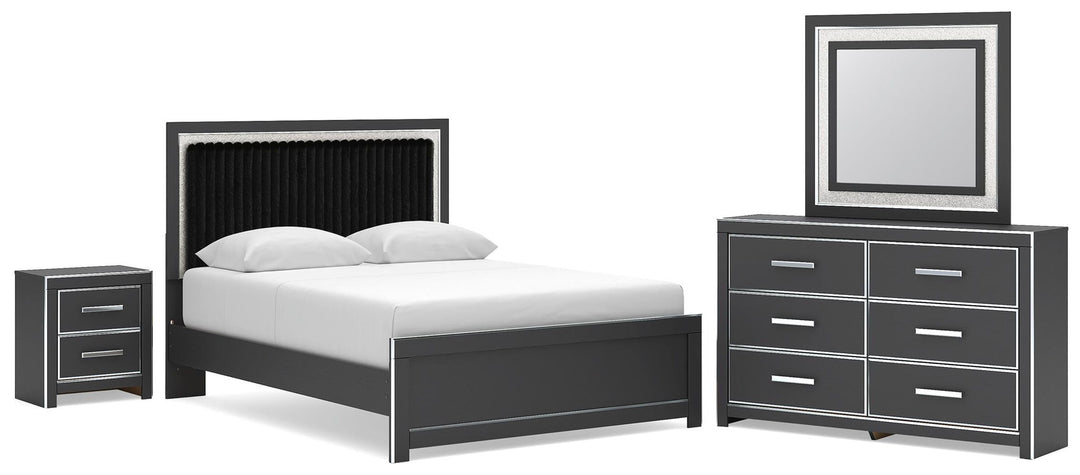 Zuraleus - 4 Pc. - Queen Upholstered Bed With Roll Slats, Dresser, Mirror And Nightstand - Black