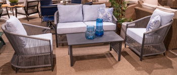 Bridges Beach - Loveseat, Lounge Chairs, Table Set (Set of 4) - Gray