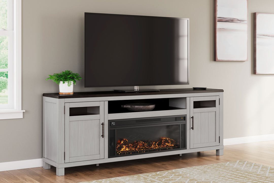 Darborn - 88" TV Stand With Electric Infrared Fireplace Insert - Gray / Brown