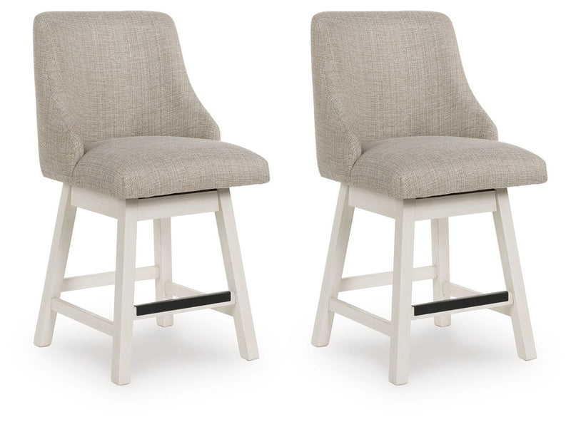 Robbinsdale - Antique White - Upholstered Swivel Curved Back Barstool (Set of 2)