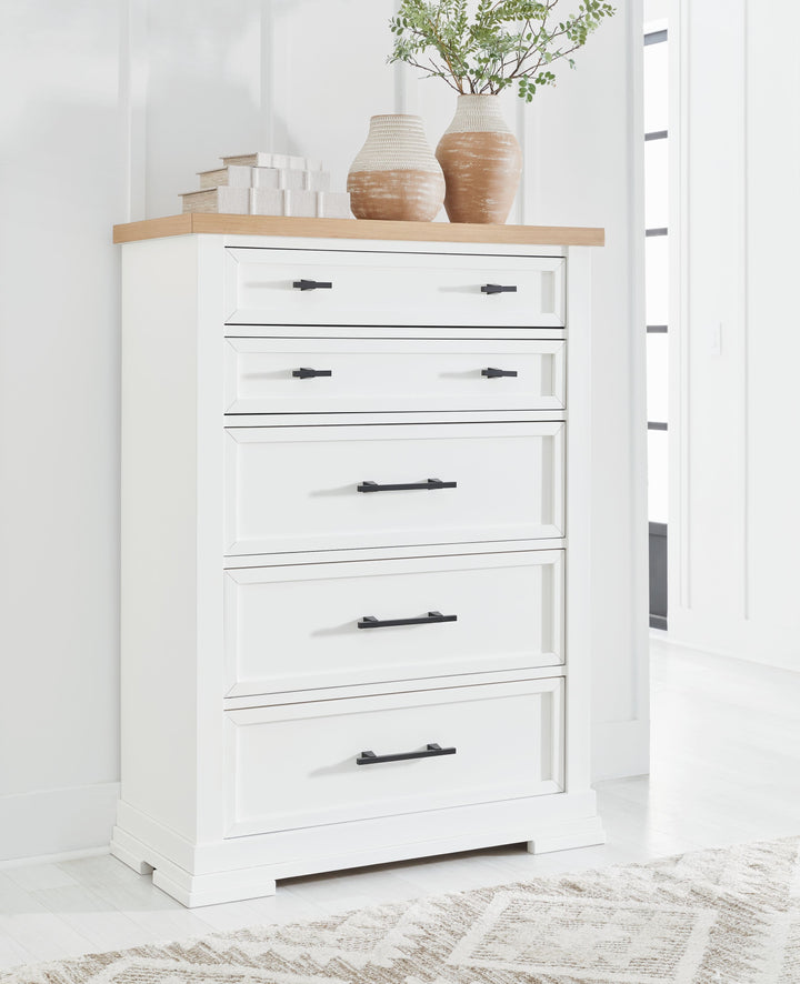 Ashbryn - Five Drawer Chest - White / Natural