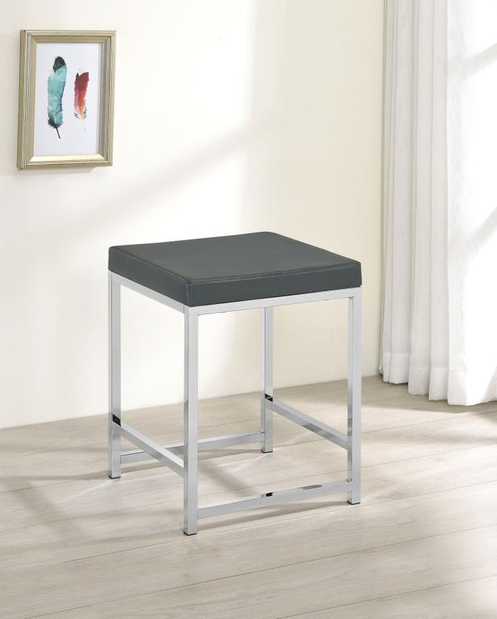 Afshan - Upholstered Square Padded Vanity Stool - Chrome