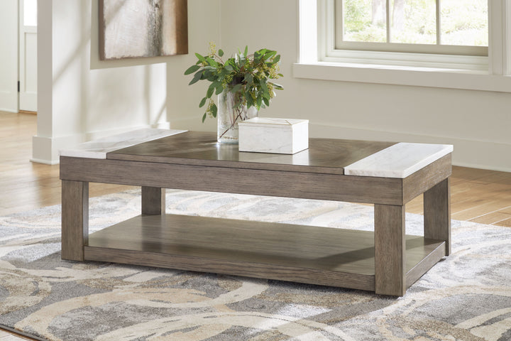 Loyaska - Lift Top Cocktail Table - Grayish Brown / White
