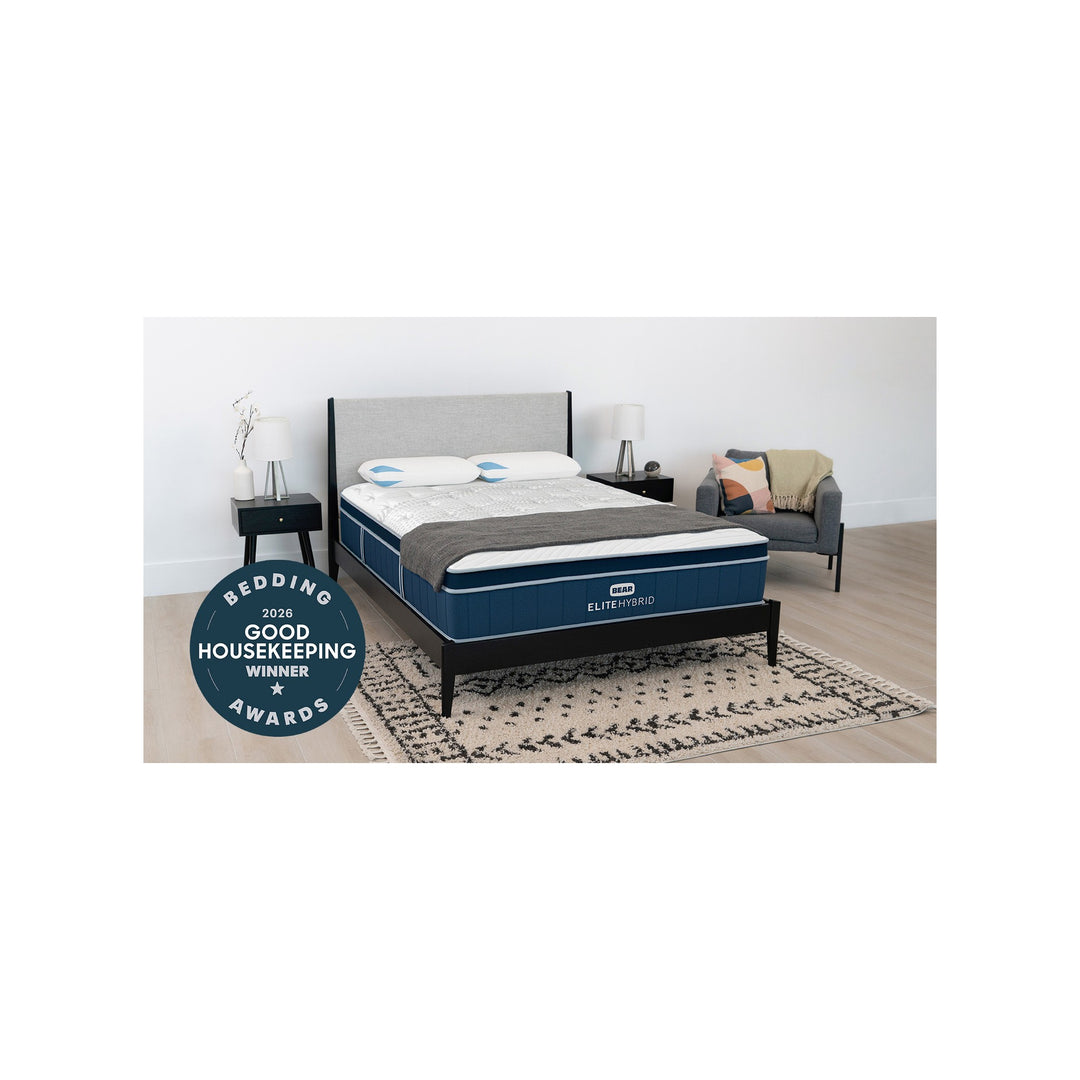Bear Elite Hybrid Good Housekeeping award winner styled in a bedroom