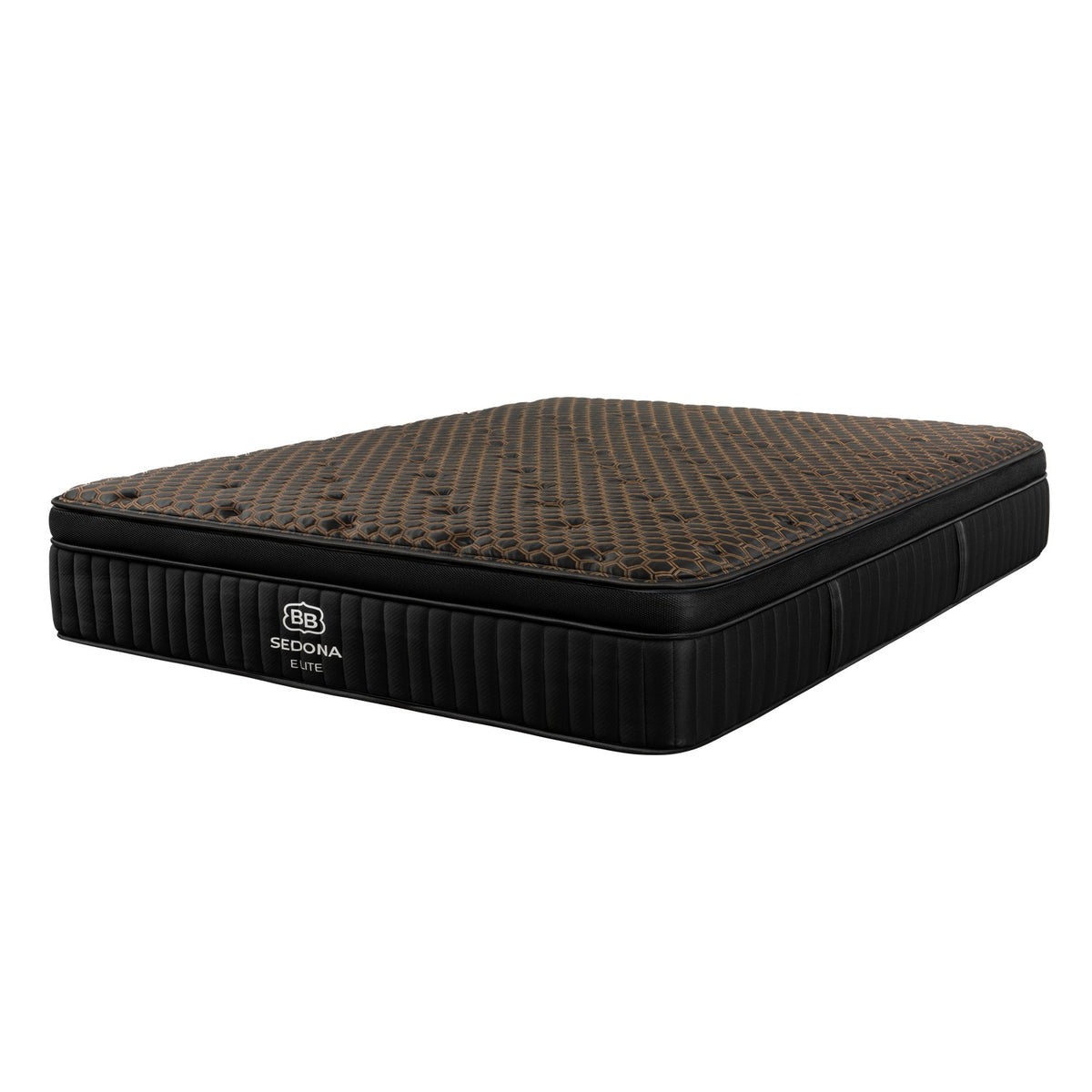 Brooklyn Bedding Sedona Elite mattress angle view showing GlacioTex cooling cover and black mesh border