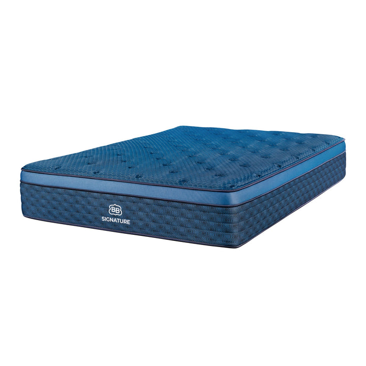 Brooklyn Bedding Signature Hybrid RV mattress angled view showing Euro-top and reinforced edge support — built for motorhomes, fifth wheels, travel trailers, and class A/B/C RVs in standard and custom sizes