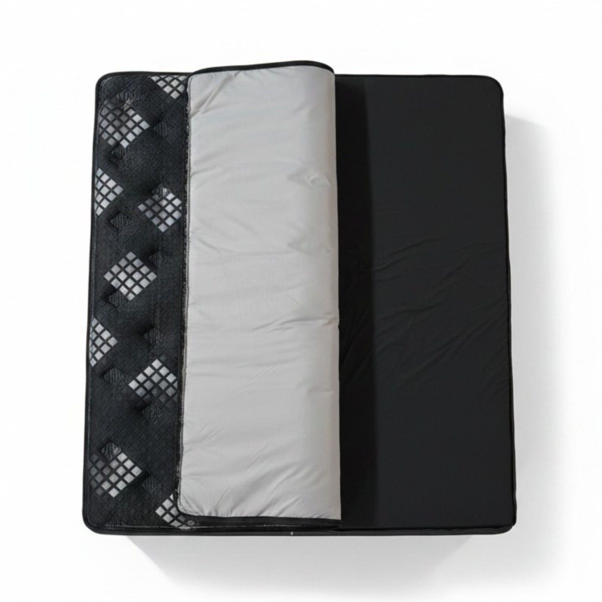 Cascade Hybrid mattress with the zippered cover opened to reveal the gel memory foam layers inside — serviceable design from Magic Sleeper, Pottstown, PA.