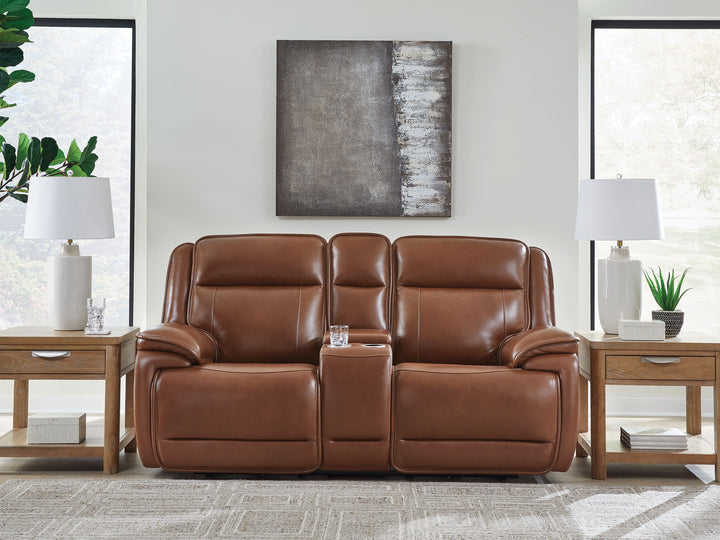 Healy Pier - Power Reclining Loveseat With Console / Adj Headrest - Chocolate