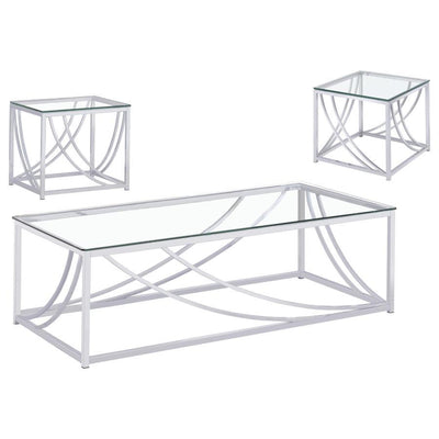 Lille - 3 Piece Glass Top Coffee End Sofa Table Set - Chrome
