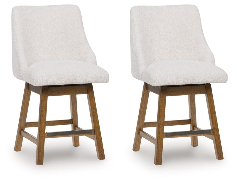 Cabalynn - Oatmeal / Light Brown - Upholstered Swivel Barstool (Set of 2)