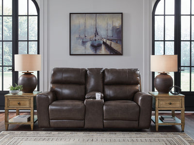 Crossplex - Smoke - Power Recline Loveseat / Console / Adjustable Headrest