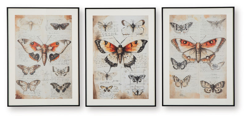 Jossletts - Orange / Black / Ivory - Wall Art Set (Set of 3)