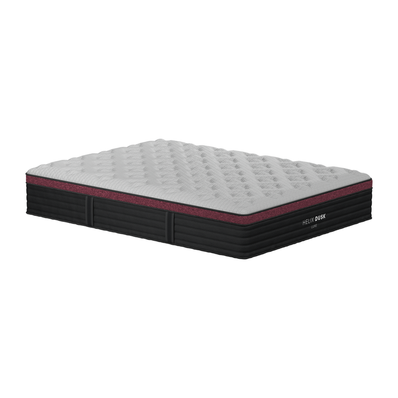 Helix Dusk Luxe mattress corner view showing the 13.5 inch profile and quilted pillow top
