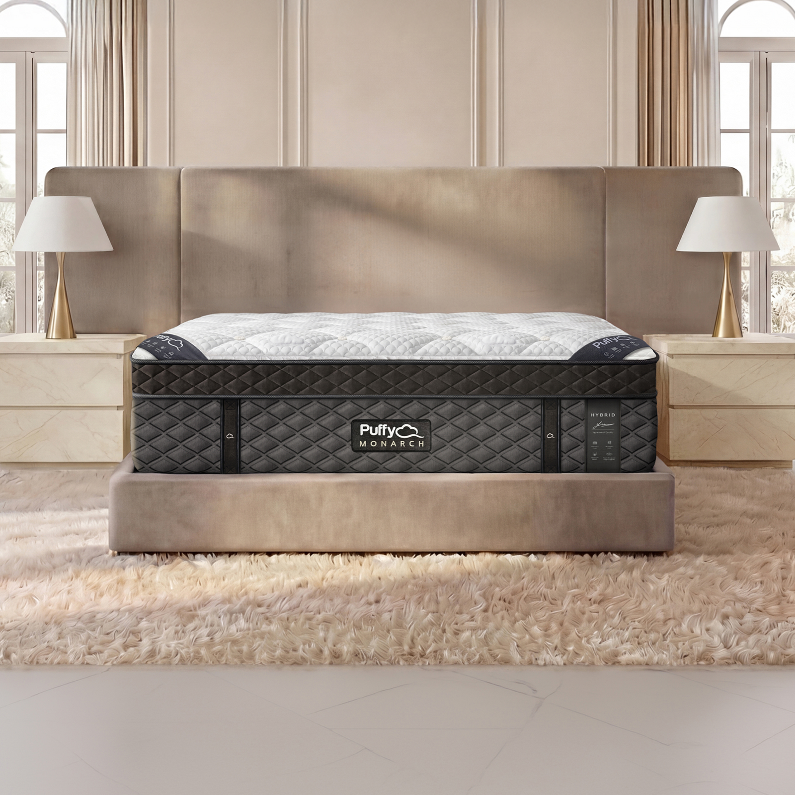 Puffy Monarch 16-inch luxury hybrid mattress with alpaca wool cover on display at Magic Sleeper in Pottstown, PA.