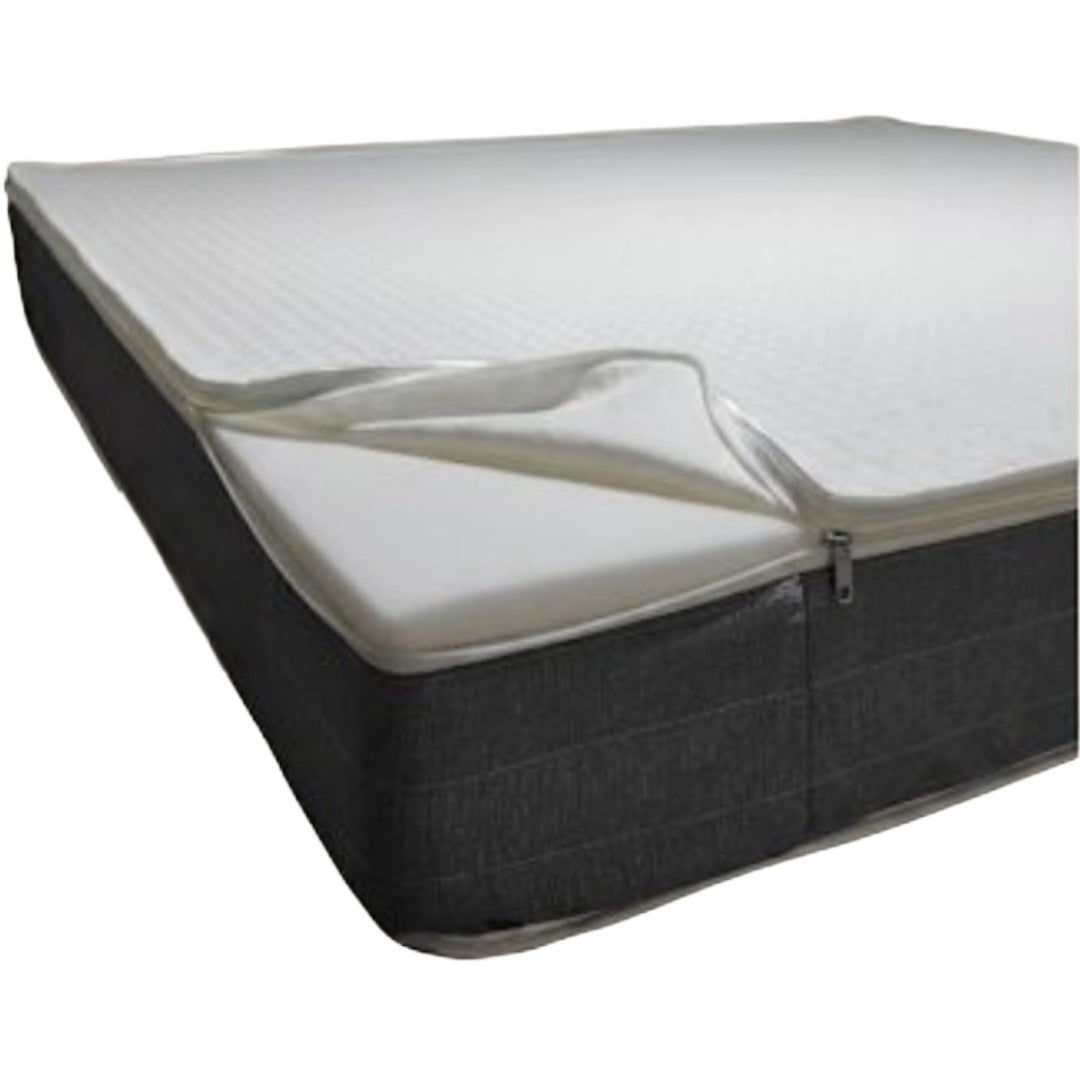 Scamp mattress zippered shell shown with a foam comfort layer added over the dinette cushions