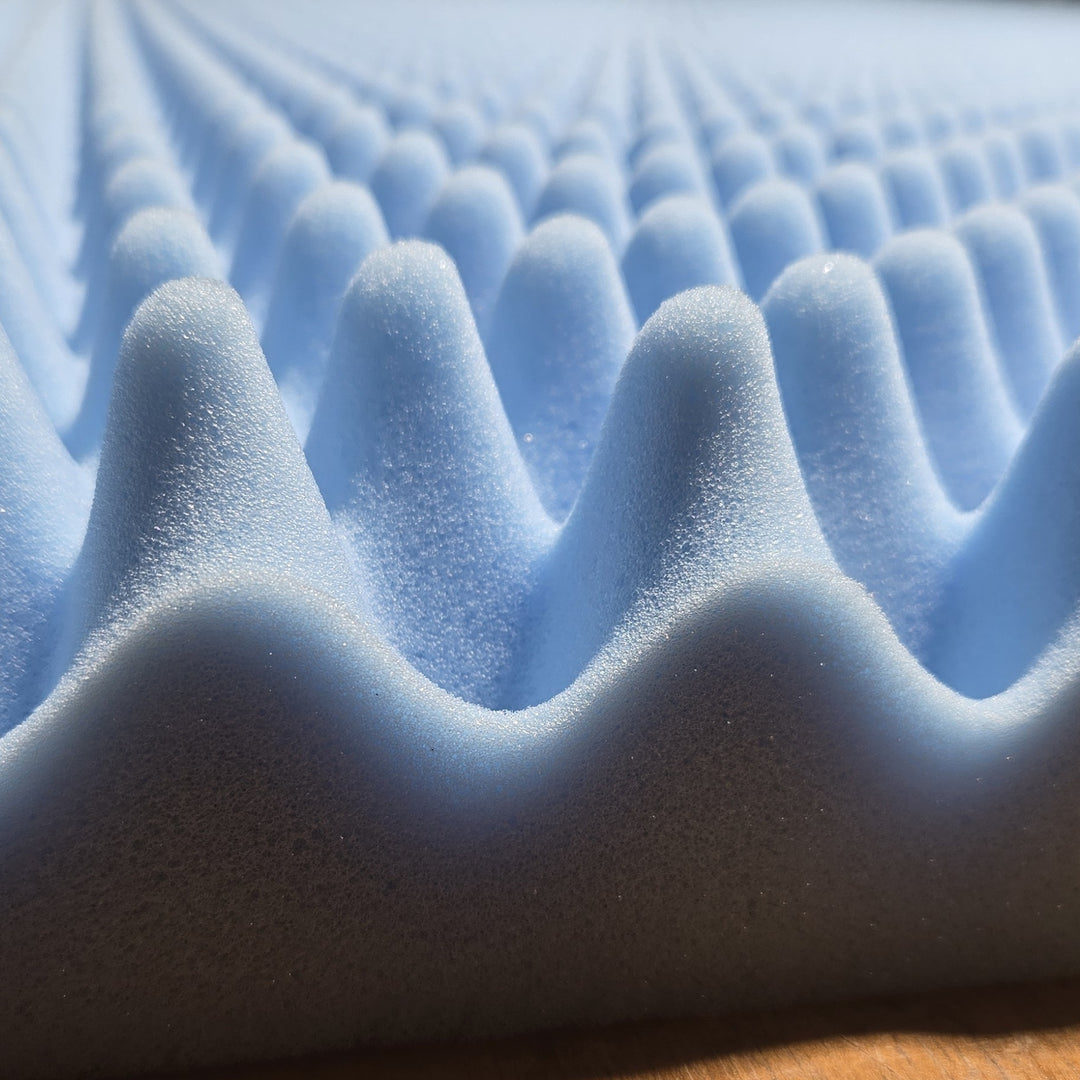 Detail of convoluted egg crate foam peaks for a Sleep Number FlexTop comfort layer