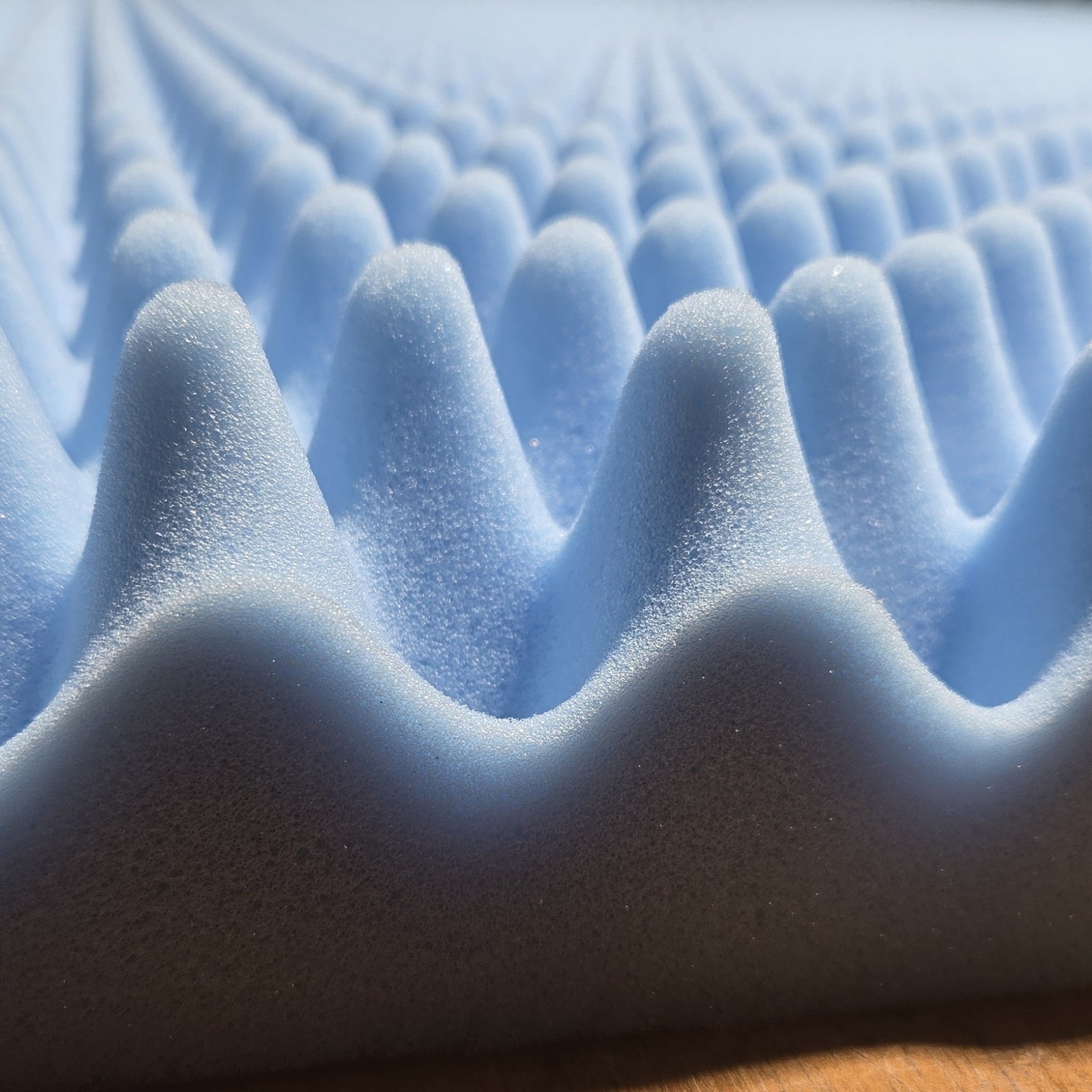 Detail of convoluted egg crate foam peaks for a Sleep Number FlexTop comfort layer