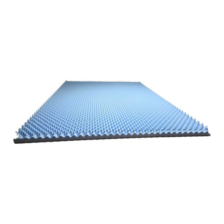 Full sheet of blue egg crate replacement foam for Sleep Number beds on the cutting table at Magic Sleeper, Pottstown PA