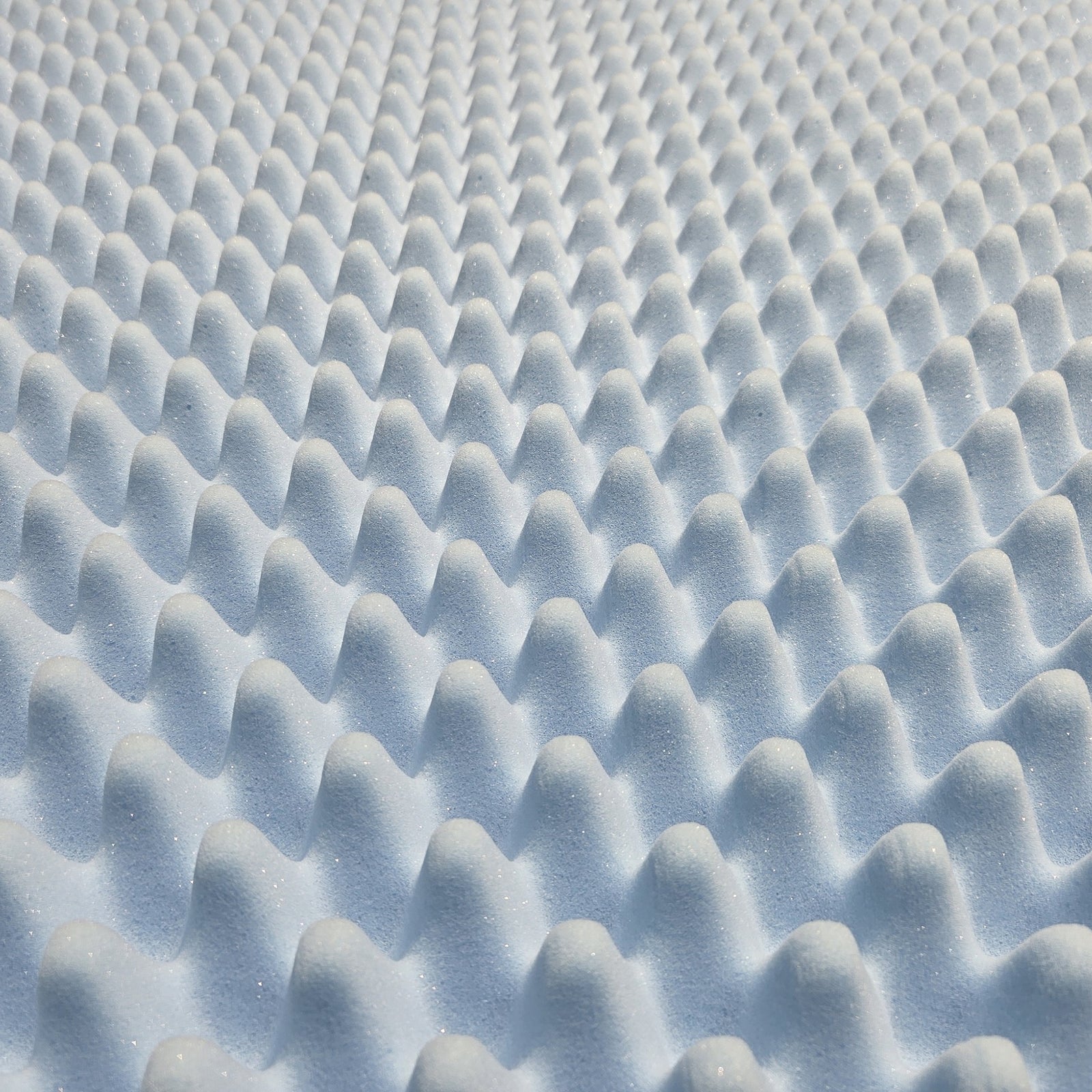 Close-up of blue convoluted egg crate foam surface texture and airflow channels