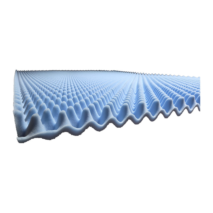 Blue convoluted egg crate foam replacement layer for Sleep Number beds, side profile showing peak-and-valley height — made to order by Magic Sleeper