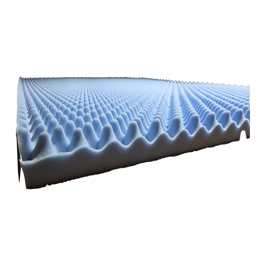 Blue convoluted egg crate foam replacement layer for Sleep Number beds, side profile showing peak-and-valley height — made to order by Magic Sleeper