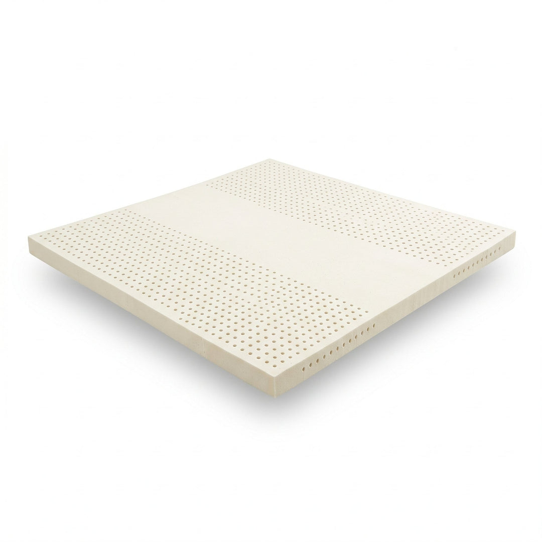 King Split Head Flex Top natural Dunlop latex replacement foam, medium 29 ILD, shown at an angle on a white background