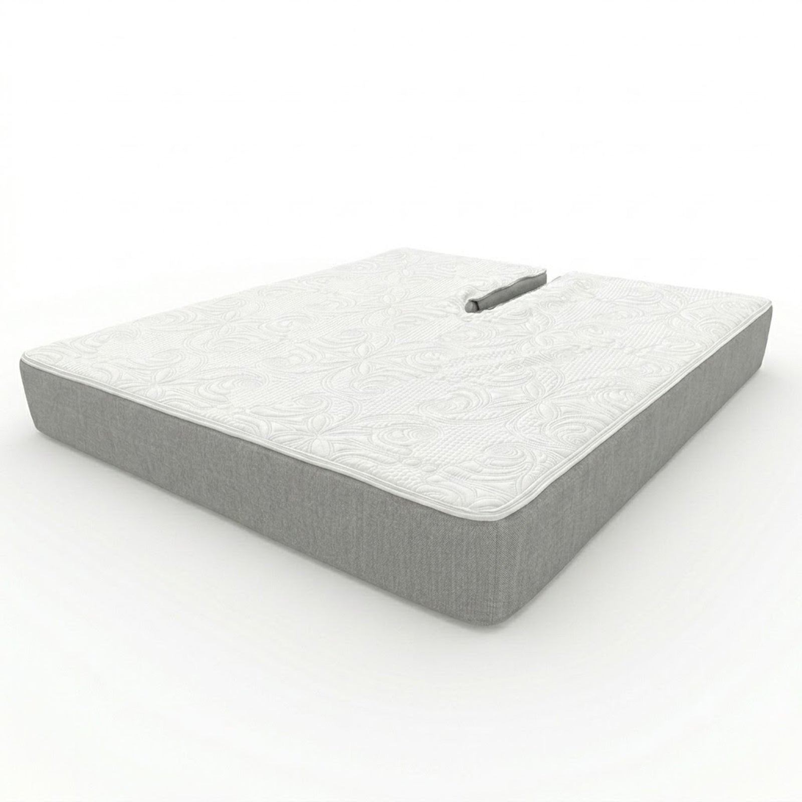 Sleep Number split head Flex Top smooth top replacement cover at an angle, quilted stretch knit top with gray woven sides and a split at the head