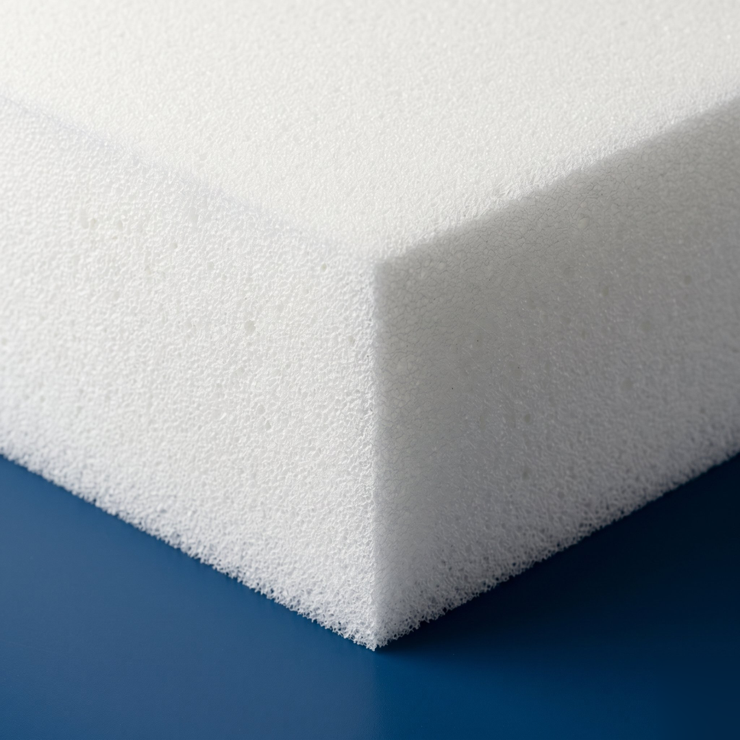 Close-up of a replacement firm regular foam corner showing the open-cell structure