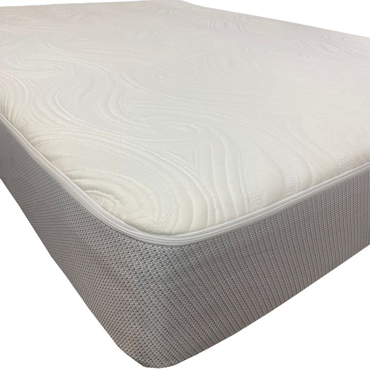 Corner view of smooth top Sleep Number bed cover showing stretch knit fabric and side panel construction