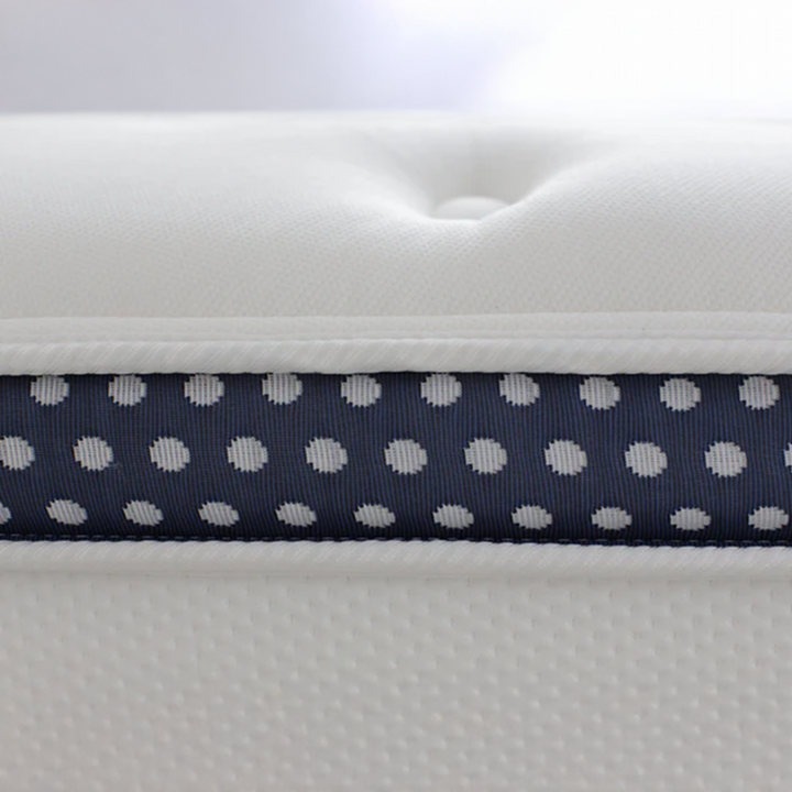Close-up of the WinkBed Hybrid side border and quilted pillow-top, in the Magic Sleeper showroom